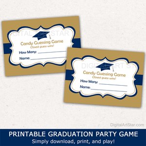 High School Graduation Candy Guessing Game Cards Gold Navy Blue