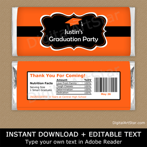 High School Graduation Favors Orange Black Candy Wrappers