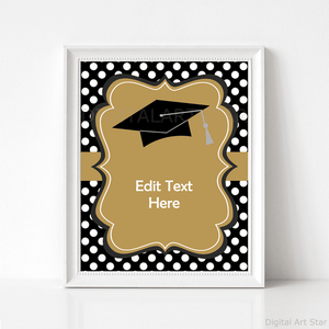 High School Graduation Welcome Sign Template Black Gold White Polka Dots