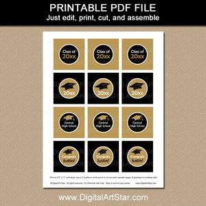 Printable Black and Gold Graduation Cupcake Toppers