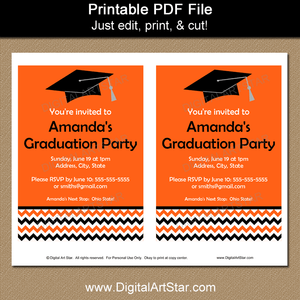 Printable Orange and Black Graduation Invitations