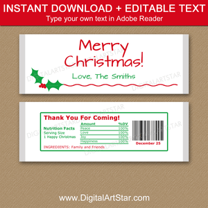 Holiday Candy Wrappers Editable Template Holly Design
