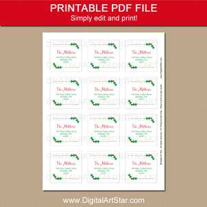 Holly Christmas Address Labels Printable Red Green Gold