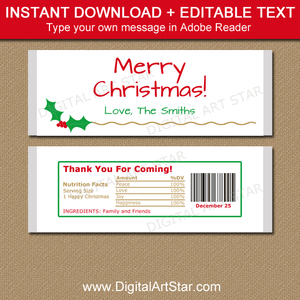 Holly Gold Christmas Candy Bar Wrappers Instant Download