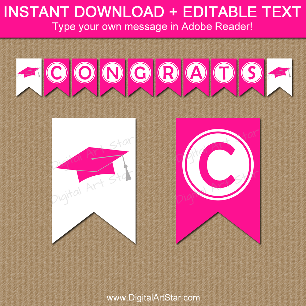 Hot Pink Graduation Decorations - Printable Banner