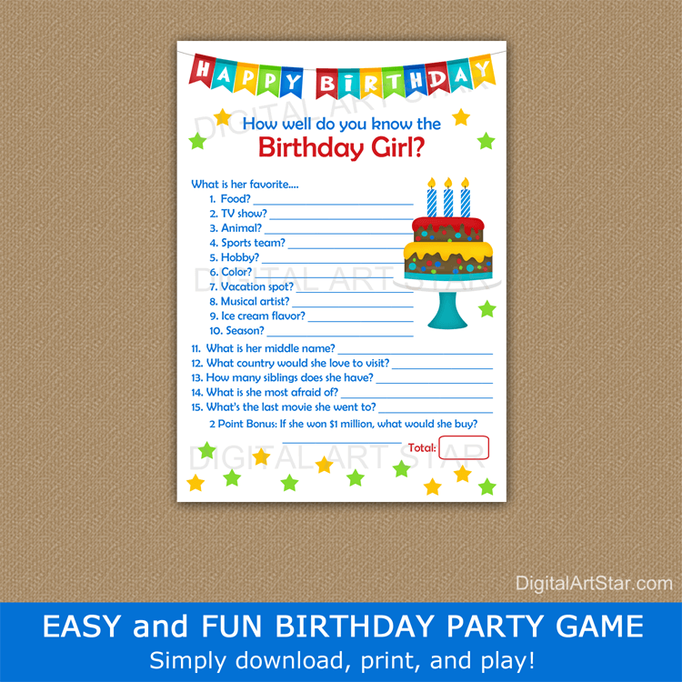How Well Do You Know the Birthday Girl Game Printable