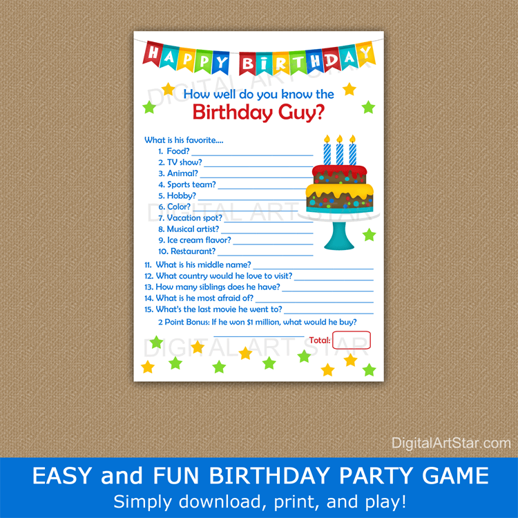 How Well Do You Know the Birthday Guy Printable Party Game