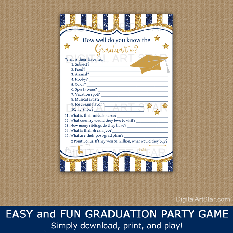 How Well Do You Know the Graduate Game Printable Navy Blue and Gold