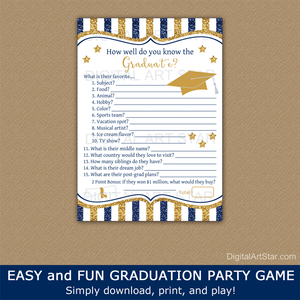 How Well Do You Know the Graduate Game Printable Navy Blue and Gold