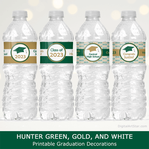 Hunter Green and Gold 2023 Graduation Party Decorations Water Bottle Labels