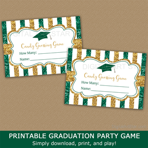 Hunter Green and Gold Glitter Graduation Candy Guessing Game Cards