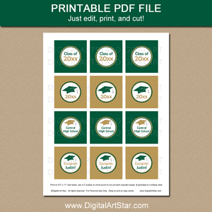 Hunter Green and Gold Graduation Cupcake Toppers Printable
