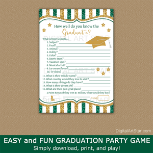 Hunter Green and Gold Graduation Party Game Printable