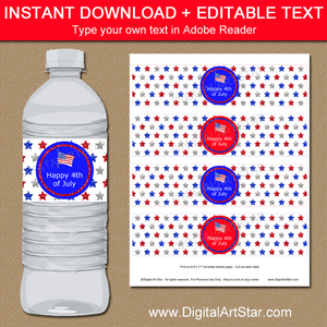 Instant Download 4th of July Water Bottle Labels Template