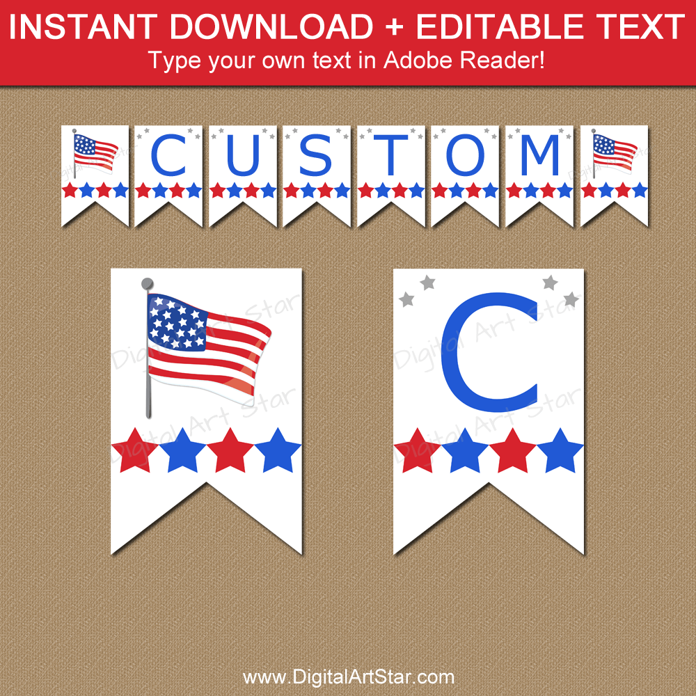 Instant Download American Flag Banner Template