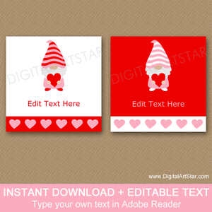 Instant Download Gnome Valentine Treat Bag Stickers