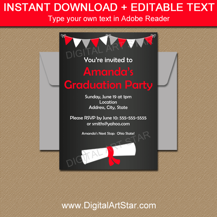 Instant Download Graduation Invitation Template with Diploma