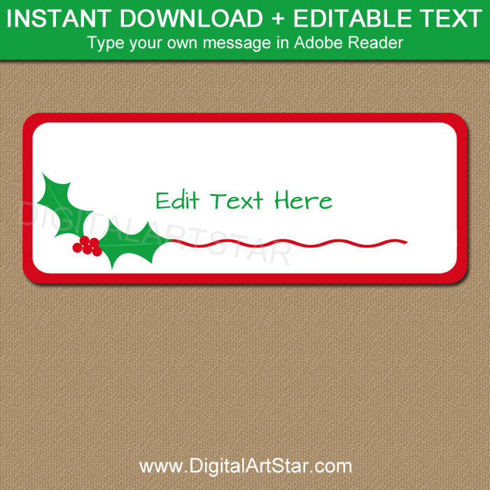 Instant Download Personalizable Holly Christmas Address Labels