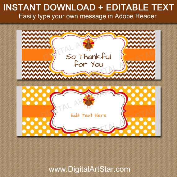 Downloadable Thanksgiving Chocolate Bar Wrappers
