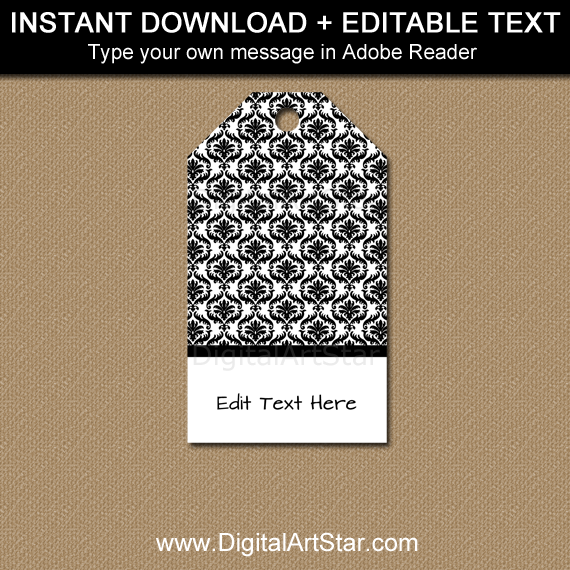 Instant Download Black and White Tags