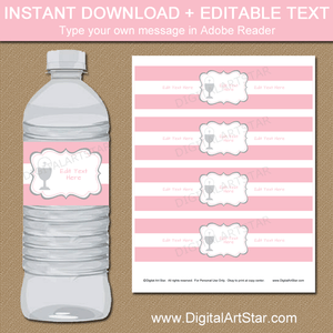 Pink and White Communion Party Water Bottle Labels