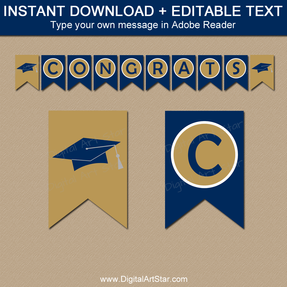 Graduation Banner Printable in Navy and Gold