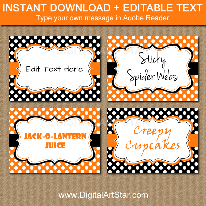 editable Halloween buffet cards