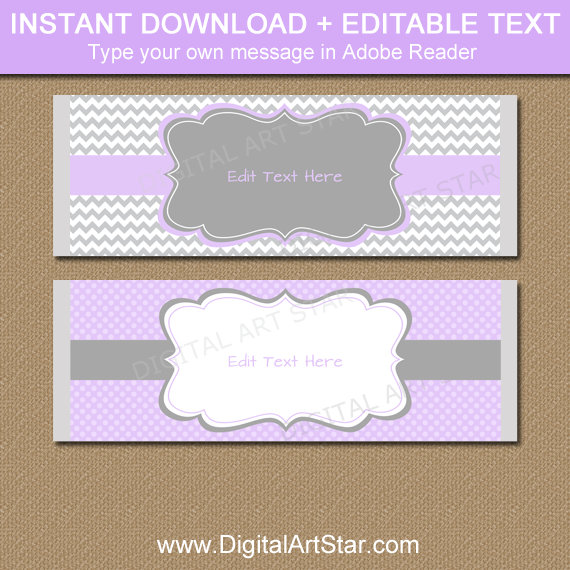 Lavender and Gray Baby Shower Candy Bar Wrapper Template