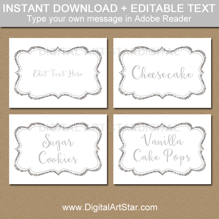 Instant Download Glitter Food Labels Template