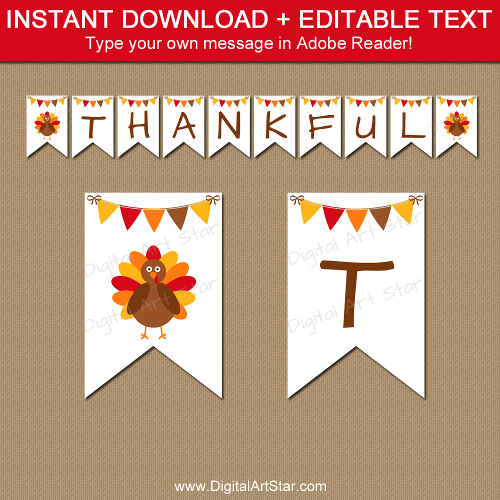 White Thanksgiving Banner Template Instant Download