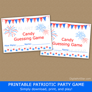 July Fourth Party Game Fourth of July Candy Guessing Game Cards