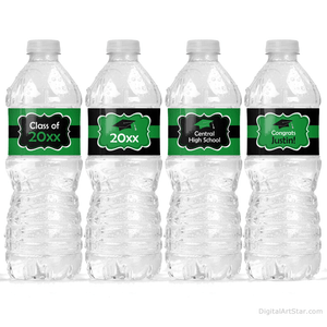 Kelly Green Black Graduation Printable Water Bottle Label Template