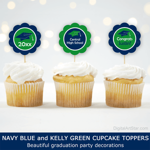 Kelly Green and Navy Blue Graduation Cupcake Graduation Decorations