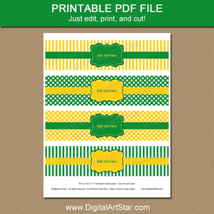 Kelly Green and Yellow Water Bottle Stickers Printable Template