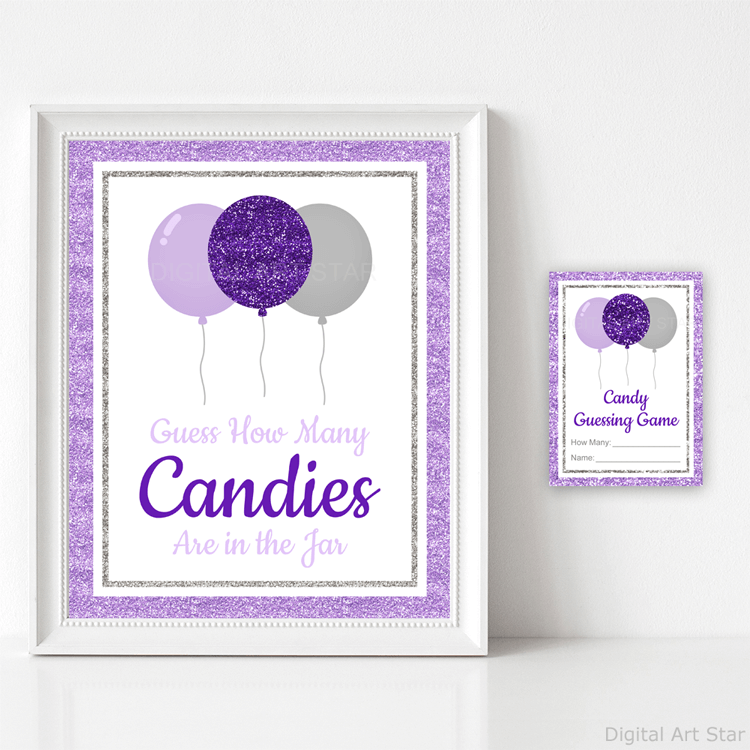 Lavender Purple Silver Birthday Girl Game Candy Guessing Game Sign