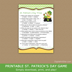 Leprechaun St Patrick's Day Trivia Game Printable for Kids