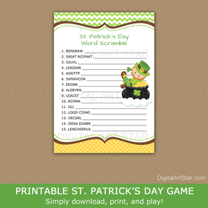 Leprechaun St Patrick's Day Word Scramble Game Printable