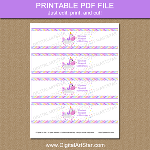 Magical Unicorn 1st Birthday Party Printable Water Bottle Labels