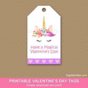 Magical Valentines Day Unicorn Valentine Gift Tags for Students