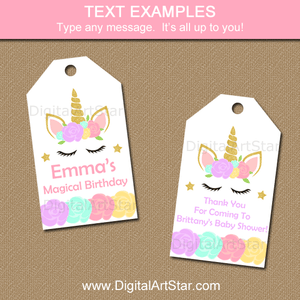 Unicorn Thank You Tags for Unicorn Birthday Party or Unicorn Baby Shower