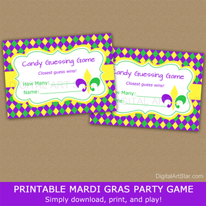 Mardi Gras Candy Guessing Game Printable Game Cards
