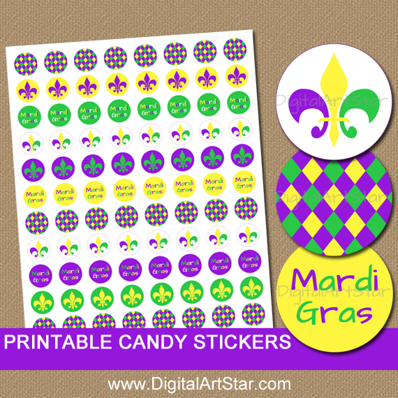 Mardi Gras Candy Stickers - Party Favor Idea