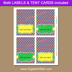Printable Labels and Tent Cards for Mardi Gras Party