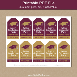 Printable Graduation Thank You Tags Maroon and Gold