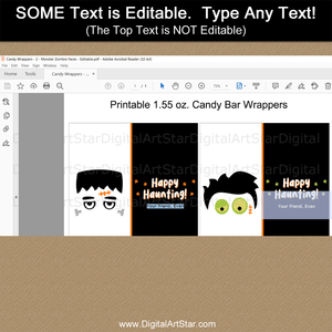 Monster Zombie Halloween Candy Bar Wrapper Template Editable