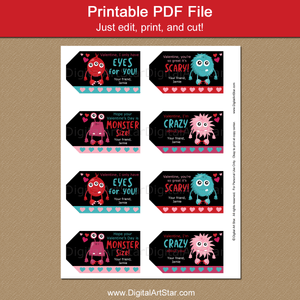 Monster Valentine Gift Tags Printable Template