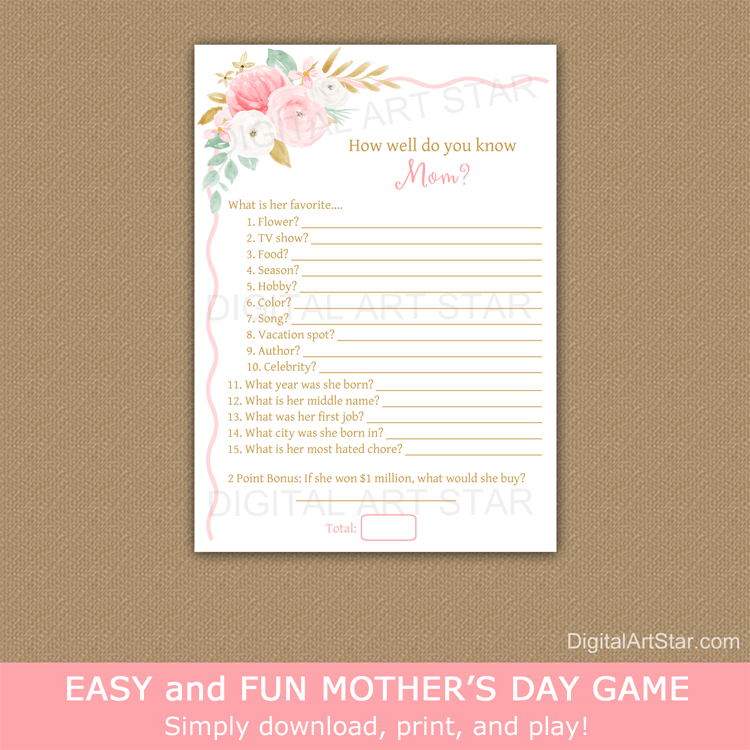 Mother's Day Game How Well Do You Know Mom