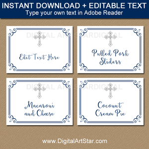 Navy Blue and White Baptism Labels Template Digital Download