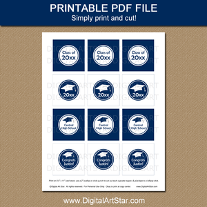 Navy Blue Graduation Cupcake Toppers Printable PDF