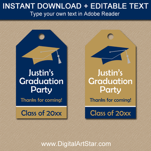 Navy and Gold Graduation Thank You Tags Template